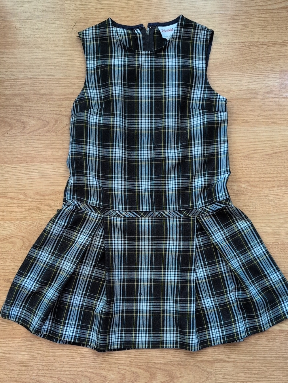 Plaid Sleeveless Kids Dress in Black, White & Yellow